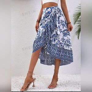 SHEIN floral side tie midi wrap skirt size L